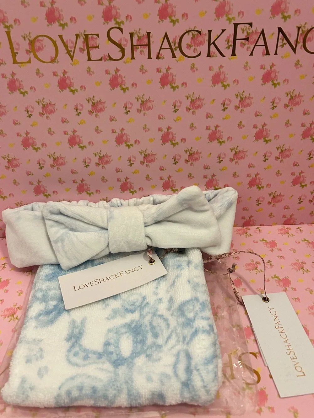 LoveShackFancy Wash cloth and Bow Face Wash beauty Headband Set NWT